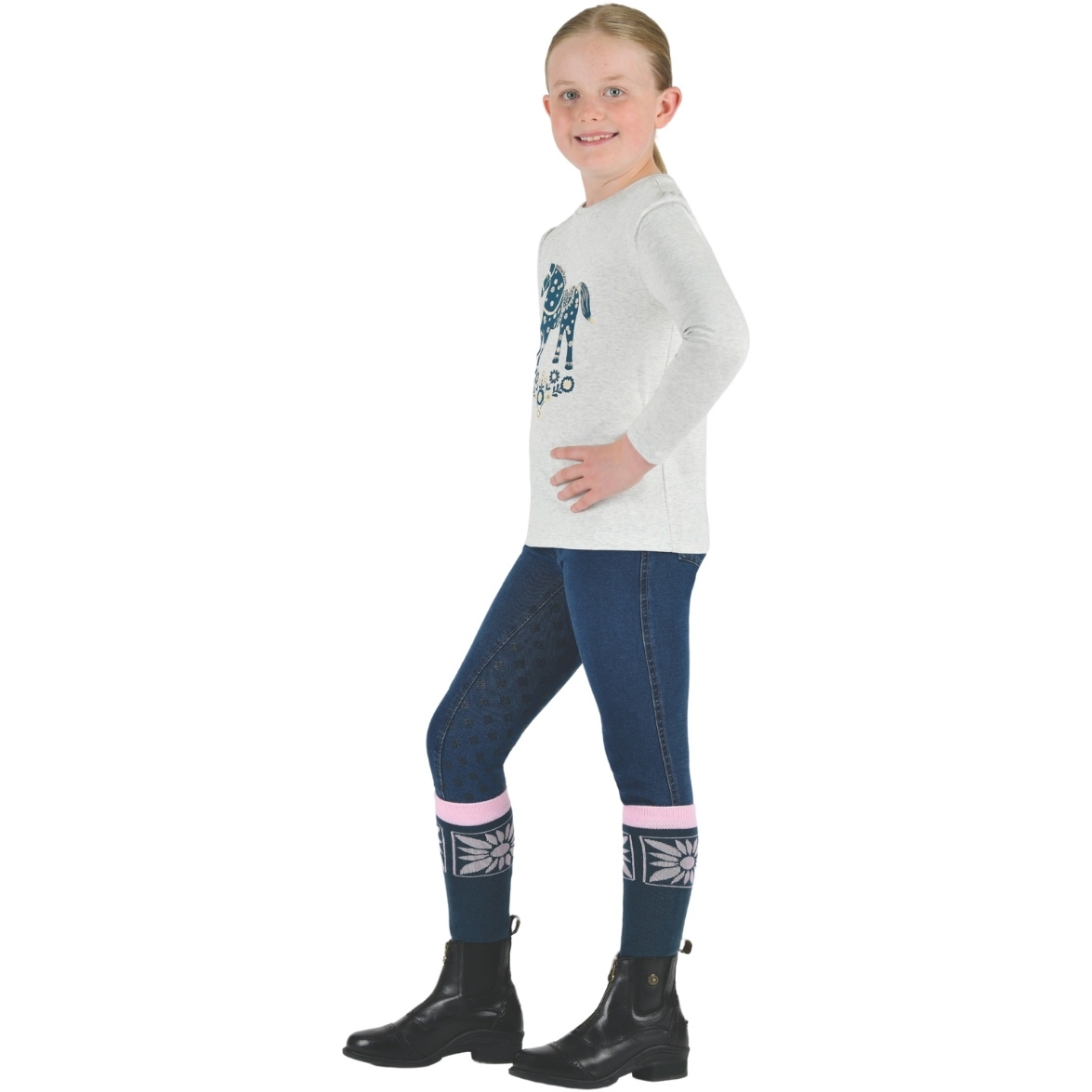 Dublin Junior Poppy Puff Sleeve Tee 1024241 - White Marle / Nordic Pony
